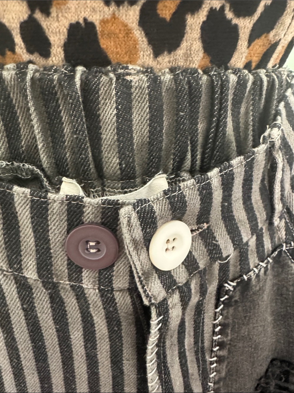 NWT Blue Velvet Striped Patchwork Pants in Black and Gray - Picture 2 of 14